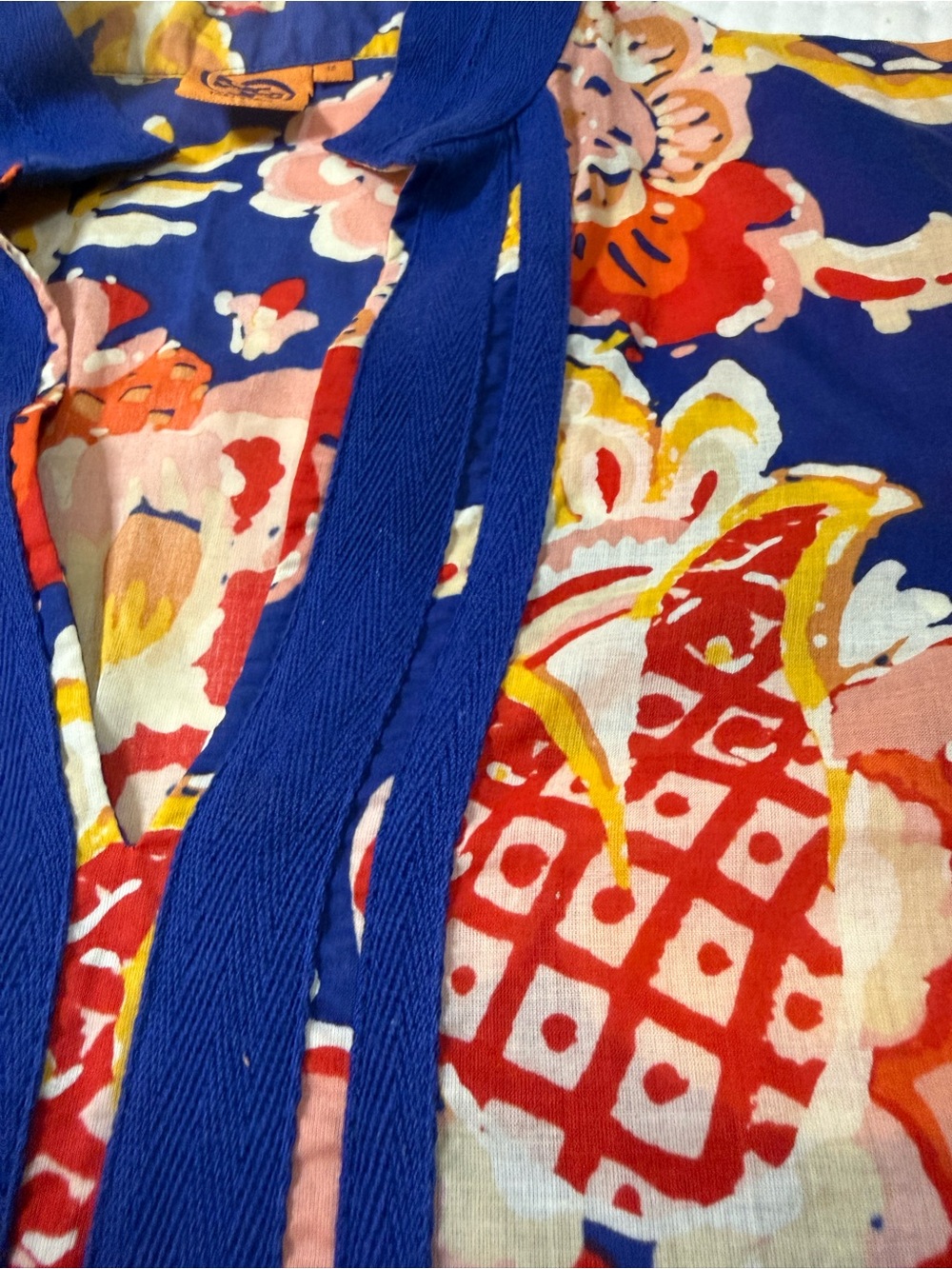 Tory Burch Blue Floral Tunic with Pink, Yellow and Orange Accents - Picture 7 of 12